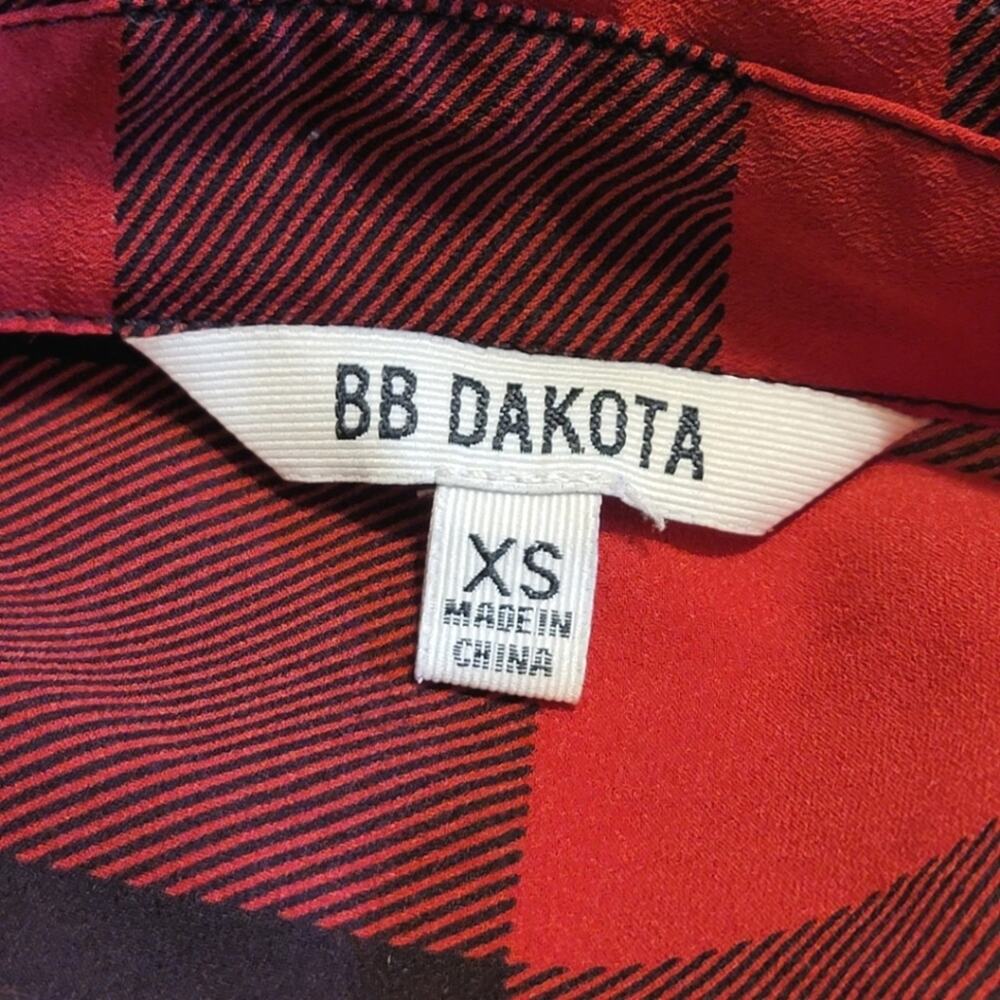 BB Dakota Buffalo Plaid Button Down Tunic Shirt Red Black XS Preppy - Picture 10 of 13